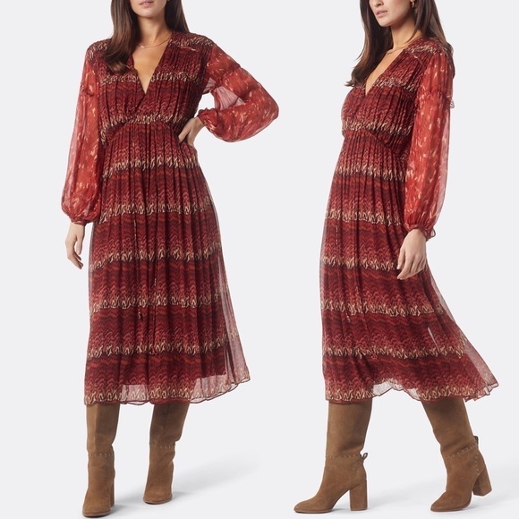 JOIE ALQUINA SILK MIDI DRESS in Bossa Nova size XS NWT - Picture 1 of 8